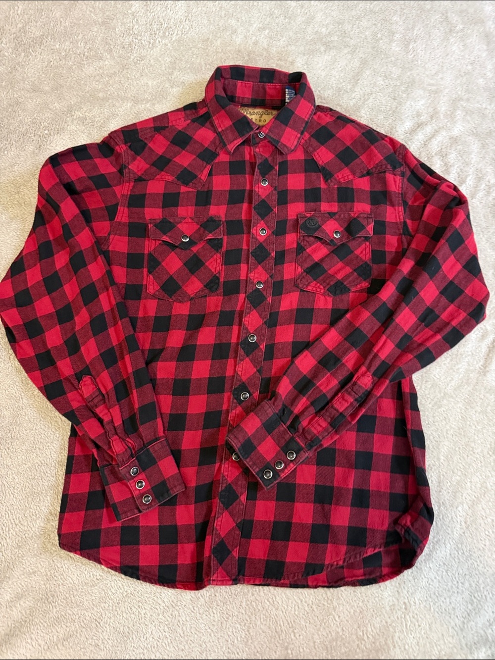 Wrangler Medium Red and Black Buffalo Plaid Button-Down Shirt